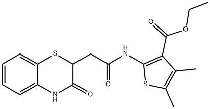 ethyl 4,5-dimethyl-2-(2-(3-oxo-3,4-dihydro-2H-benzo[b][1,4]thiazin-2-yl)acetamido)thiophene-3-carboxylate Struktur