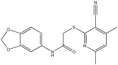 N-(1,3-benzodioxol-5-yl)-2-(3-cyano-4,6-dimethylpyridin-2-yl)sulfanylacetamide Struktur