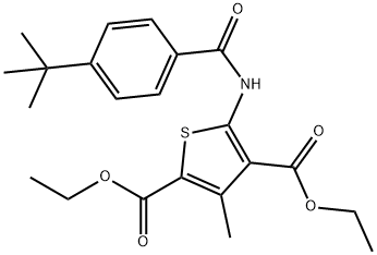 diethyl 5-(4-(tert-butyl)benzamido)-3-methylthiophene-2,4-dicarboxylate Struktur