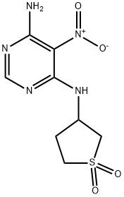 3-((6-amino-5-nitropyrimidin-4-yl)amino)tetrahydrothiophene 1,1-dioxide Struktur