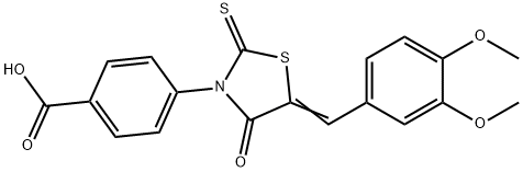 (Z)-4-(5-(3,4-dimethoxybenzylidene)-4-oxo-2-thioxothiazolidin-3-yl)benzoic acid Struktur