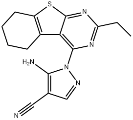 5-amino-1-(2-ethyl-5,6,7,8-tetrahydrobenzo[4,5]thieno[2,3-d]pyrimidin-4-yl)-1H-pyrazole-4-carbonitrile Struktur