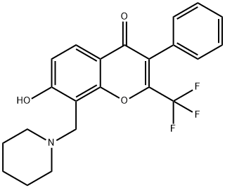 7-hydroxy-3-phenyl-8-(piperidin-1-ylmethyl)-2-(trifluoromethyl)-4H-chromen-4-one Struktur