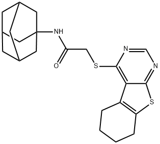 N-((3s,5s,7s)-adamantan-1-yl)-2-((5,6,7,8-tetrahydrobenzo[4,5]thieno[2,3-d]pyrimidin-4-yl)thio)acetamide Struktur