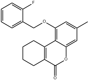 1-((2-fluorobenzyl)oxy)-3-methyl-7,8,9,10-tetrahydro-6H-benzo[c]chromen-6-one Struktur