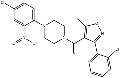 [4-(4-chloro-2-nitrophenyl)piperazin-1-yl]-[3-(2-chlorophenyl)-5-methyl-1,2-oxazol-4-yl]methanone Struktur