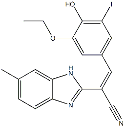 (E)-3-(3-ethoxy-4-hydroxy-5-iodophenyl)-2-(6-methyl-1H-benzo[d]imidazol-2-yl)acrylonitrile Struktur