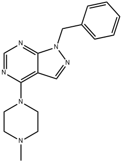 1-benzyl-4-(4-methylpiperazin-1-yl)-1H-pyrazolo[3,4-d]pyrimidine Struktur