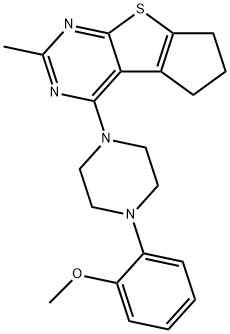 4-(4-(2-methoxyphenyl)piperazin-1-yl)-2-methyl-6,7-dihydro-5H-cyclopenta[4,5]thieno[2,3-d]pyrimidine Struktur