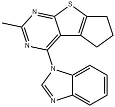 4-(1H-benzo[d]imidazol-1-yl)-2-methyl-6,7-dihydro-5H-cyclopenta[4,5]thieno[2,3-d]pyrimidine Struktur