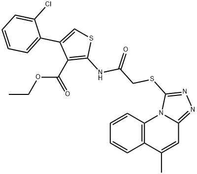 ethyl 4-(2-chlorophenyl)-2-(2-((5-methyl-[1,2,4]triazolo[4,3-a]quinolin-1-yl)thio)acetamido)thiophene-3-carboxylate Struktur