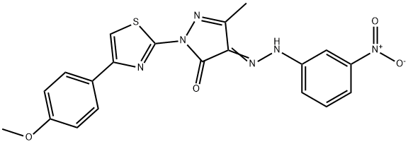 2-[4-(4-methoxyphenyl)-1,3-thiazol-2-yl]-5-methyl-4-[(3-nitrophenyl)hydrazono]-2,4-dihydro-3H-pyrazol-3-one Struktur