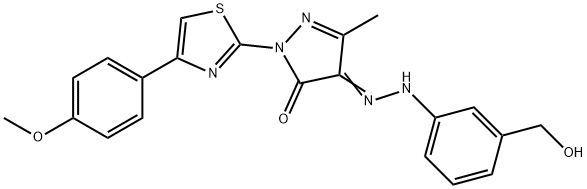 4-{[3-(hydroxymethyl)phenyl]hydrazono}-2-[4-(4-methoxyphenyl)-1,3-thiazol-2-yl]-5-methyl-2,4-dihydro-3H-pyrazol-3-one Struktur