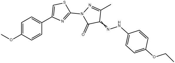 4-[(4-ethoxyphenyl)hydrazono]-2-[4-(4-methoxyphenyl)-1,3-thiazol-2-yl]-5-methyl-2,4-dihydro-3H-pyrazol-3-one Struktur