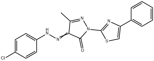 4-[(4-chlorophenyl)hydrazono]-5-methyl-2-(4-phenyl-1,3-thiazol-2-yl)-2,4-dihydro-3H-pyrazol-3-one Struktur