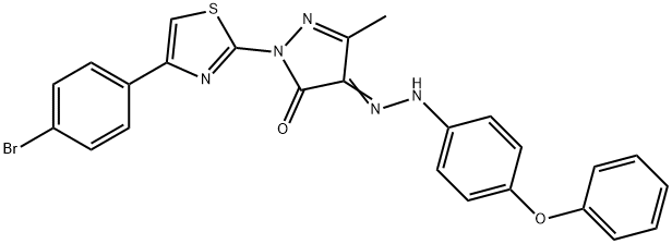 2-[4-(4-bromophenyl)-1,3-thiazol-2-yl]-5-methyl-4-[(4-phenoxyphenyl)hydrazono]-2,4-dihydro-3H-pyrazol-3-one Struktur