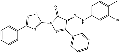 4-[(3-bromo-4-methylphenyl)hydrazono]-5-phenyl-2-(4-phenyl-1,3-thiazol-2-yl)-2,4-dihydro-3H-pyrazol-3-one Struktur