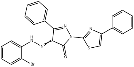 4-[(2-bromophenyl)hydrazono]-5-phenyl-2-(4-phenyl-1,3-thiazol-2-yl)-2,4-dihydro-3H-pyrazol-3-one Struktur