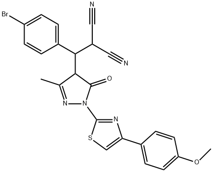 ((4-bromophenyl){1-[4-(4-methoxyphenyl)-1,3-thiazol-2-yl]-3-methyl-5-oxo-4,5-dihydro-1H-pyrazol-4-yl}methyl)malononitrile Struktur