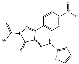 3-(4-nitrophenyl)-5-oxo-4-(1,3-thiazol-2-ylhydrazono)-4,5-dihydro-1H-pyrazole-1-carbothioamide Struktur