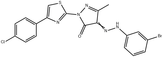 4-[(3-bromophenyl)hydrazono]-2-[4-(4-chlorophenyl)-1,3-thiazol-2-yl]-5-methyl-2,4-dihydro-3H-pyrazol-3-one Struktur