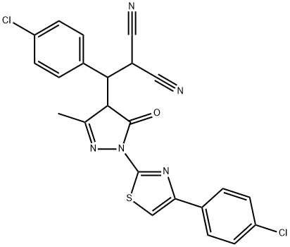 ((4-chlorophenyl){1-[4-(4-chlorophenyl)-1,3-thiazol-2-yl]-3-methyl-5-oxo-4,5-dihydro-1H-pyrazol-4-yl}methyl)malononitrile Struktur