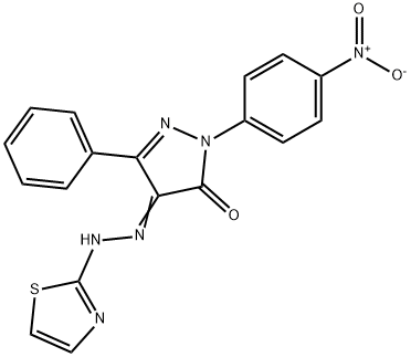 2-(4-nitrophenyl)-5-phenyl-4-(1,3-thiazol-2-ylhydrazono)-2,4-dihydro-3H-pyrazol-3-one Struktur