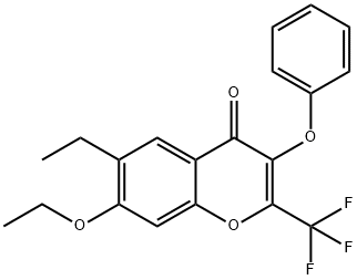 7-ethoxy-6-ethyl-3-phenoxy-2-(trifluoromethyl)-4H-chromen-4-one Struktur