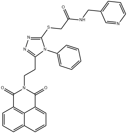 2-((5-(2-(1,3-dioxo-1H-benzo[de]isoquinolin-2(3H)-yl)ethyl)-4-phenyl-4H-1,2,4-triazol-3-yl)thio)-N-(pyridin-3-ylmethyl)acetamide Struktur