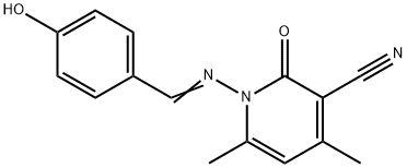 1-[(4-hydroxybenzylidene)amino]-4,6-dimethyl-2-oxo-1,2-dihydro-3-pyridinecarbonitrile Struktur