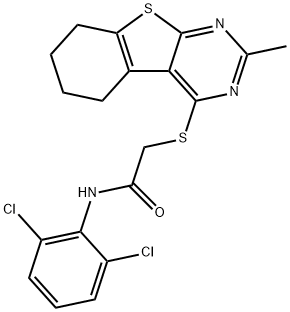 N-(2,6-dichlorophenyl)-2-((2-methyl-5,6,7,8-tetrahydrobenzo[4,5]thieno[2,3-d]pyrimidin-4-yl)thio)acetamide Struktur