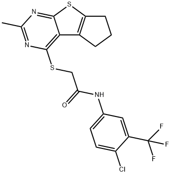 N-(4-chloro-3-(trifluoromethyl)phenyl)-2-((2-methyl-6,7-dihydro-5H-cyclopenta[4,5]thieno[2,3-d]pyrimidin-4-yl)thio)acetamide Struktur