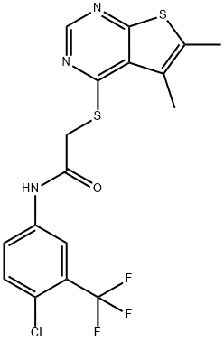 N-(4-chloro-3-(trifluoromethyl)phenyl)-2-((5,6-dimethylthieno[2,3-d]pyrimidin-4-yl)thio)acetamide Struktur