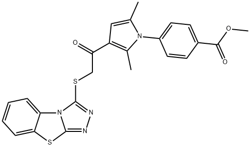 methyl 4-(3-(2-(benzo[4,5]thiazolo[2,3-c][1,2,4]triazol-3-ylthio)acetyl)-2,5-dimethyl-1H-pyrrol-1-yl)benzoate Struktur