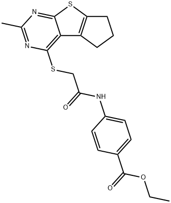 ethyl 4-(2-((2-methyl-6,7-dihydro-5H-cyclopenta[4,5]thieno[2,3-d]pyrimidin-4-yl)thio)acetamido)benzoate Struktur