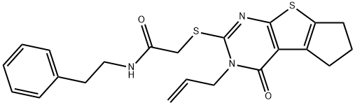 2-((3-allyl-4-oxo-3,5,6,7-tetrahydro-4H-cyclopenta[4,5]thieno[2,3-d]pyrimidin-2-yl)thio)-N-phenethylacetamide Struktur