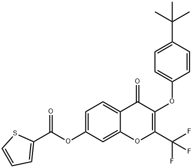 3-(4-(tert-butyl)phenoxy)-4-oxo-2-(trifluoromethyl)-4H-chromen-7-yl thiophene-2-carboxylate Struktur