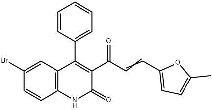 (E)-1-(6-bromo-2-hydroxy-4-phenylquinolin-3-yl)-3-(5-methylfuran-2-yl)prop-2-en-1-one Struktur