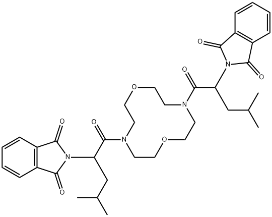 2,2-((1,7-dioxa-4,10-diazacyclododecane-4,10-diyl)bis(4-methyl-1-oxopentane-1,2-diyl))bis(isoindoline-1,3-dione) Struktur