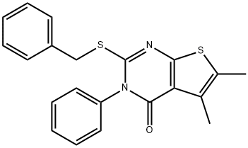 2-benzylsulfanyl-5,6-dimethyl-3-phenylthieno[2,3-d]pyrimidin-4-one Struktur