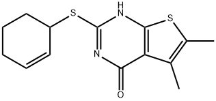 2-(cyclohex-2-en-1-ylthio)-5,6-dimethylthieno[2,3-d]pyrimidin-4(3H)-one Struktur