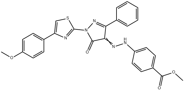 methyl (E)-4-(2-(1-(4-(4-methoxyphenyl)thiazol-2-yl)-5-oxo-3-phenyl-1,5-dihydro-4H-pyrazol-4-ylidene)hydrazinyl)benzoate Struktur