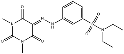 3-(2-(1,3-dimethyl-2,4,6-trioxotetrahydropyrimidin-5(2H)-ylidene)hydrazinyl)-N,N-diethylbenzenesulfonamide Struktur