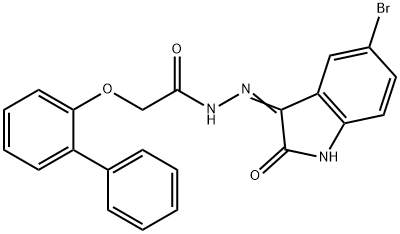 2-(2-biphenylyloxy)-N'-(5-bromo-2-oxo-1,2-dihydro-3H-indol-3-ylidene)acetohydrazide Struktur