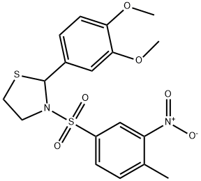 2-(3,4-dimethoxyphenyl)-3-((4-methyl-3-nitrophenyl)sulfonyl)thiazolidine Struktur