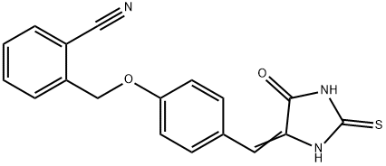 (E)-2-((4-((5-oxo-2-thioxoimidazolidin-4-ylidene)methyl)phenoxy)methyl)benzonitrile Struktur