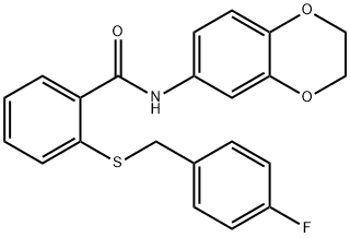 N-(2,3-dihydro-1,4-benzodioxin-6-yl)-2-[(4-fluorobenzyl)sulfanyl]benzamide Struktur