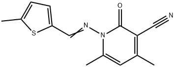 4,6-dimethyl-1-{[(5-methyl-2-thienyl)methylene]amino}-2-oxo-1,2-dihydro-3-pyridinecarbonitrile Struktur