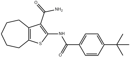 2-(4-(tert-butyl)benzamido)-5,6,7,8-tetrahydro-4H-cyclohepta[b]thiophene-3-carboxamide Struktur