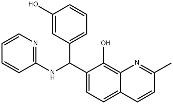 7-((3-hydroxyphenyl)(pyridin-2-ylamino)methyl)-2-methylquinolin-8-ol Struktur